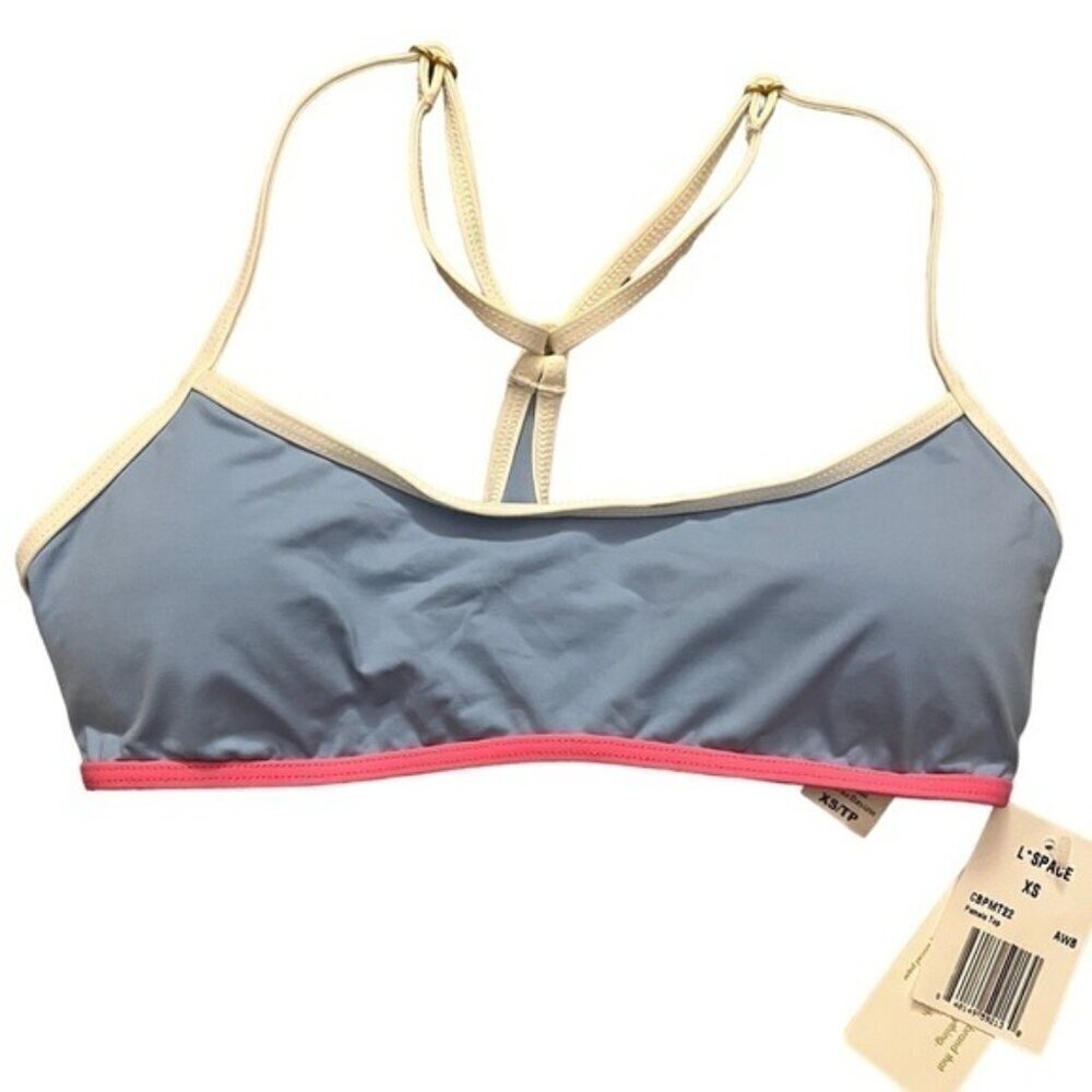 l*space XS Pamela Bikini Top Blue Pink Trim Adjustable Straps NWT MSRP $110